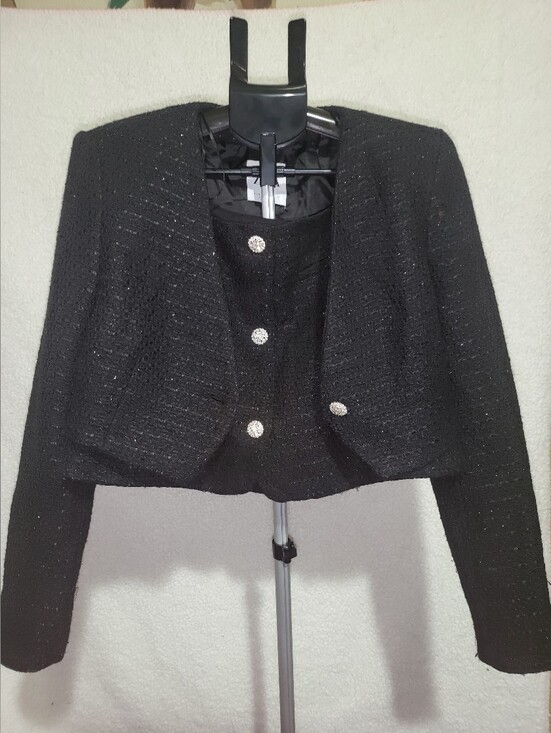 Zara Jackets & Blazers - Zara SET - Classic Black Cropped Tweed Jacket with Decorative Buttons W Skirt